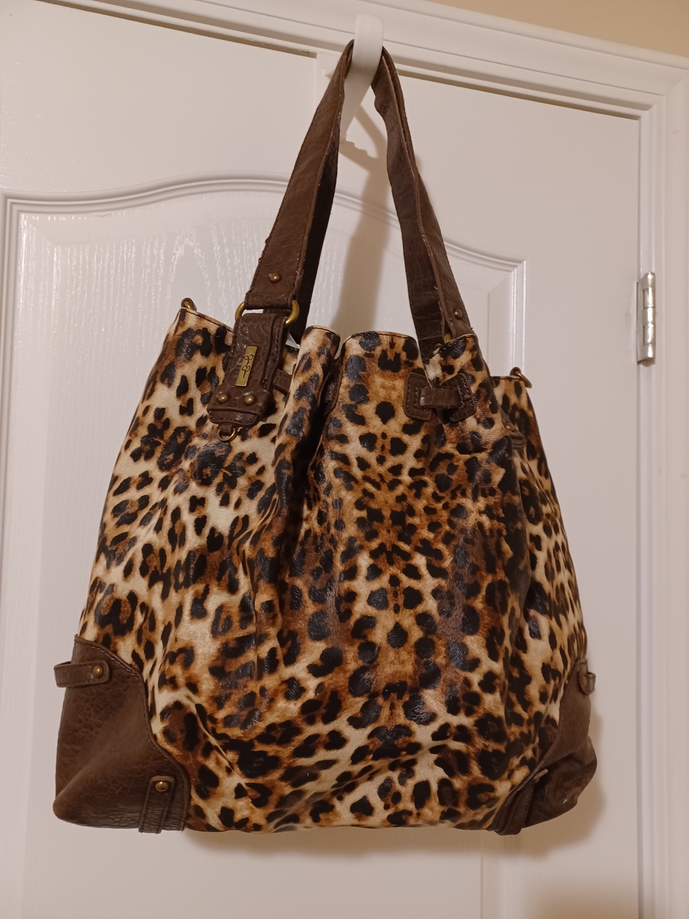 Jessica Simpson Leopard-Print Shoulder Bag with Brown Trim